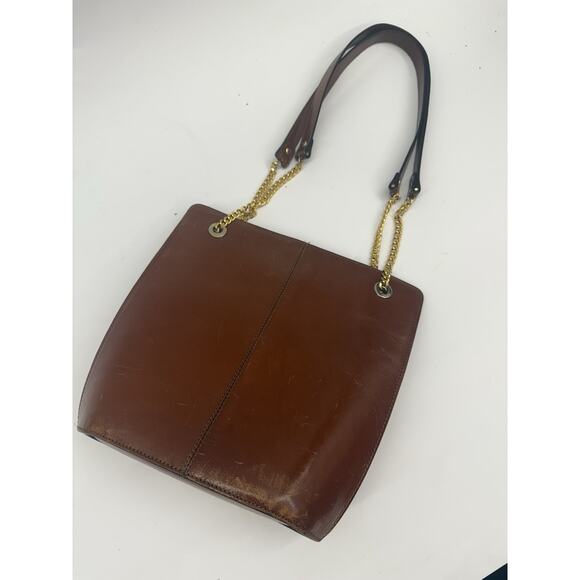 BALLY Medium Leather Purse Bag | Gold Chain Strap | Logo Tote | Made in Italy - Picture 9 of 10